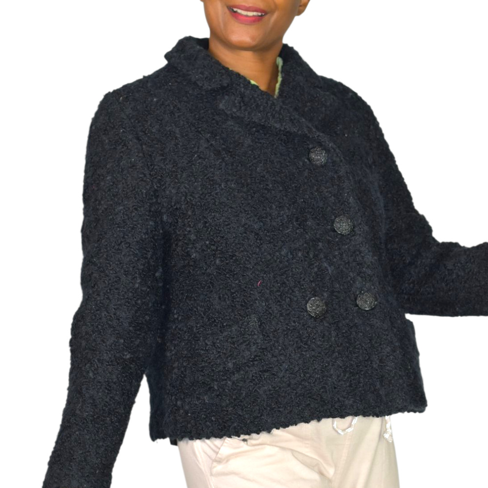 Vintage Joseph Horne Co Black Boucle Wool Boxy Cropped Jacket 1950s ILGWU Medium